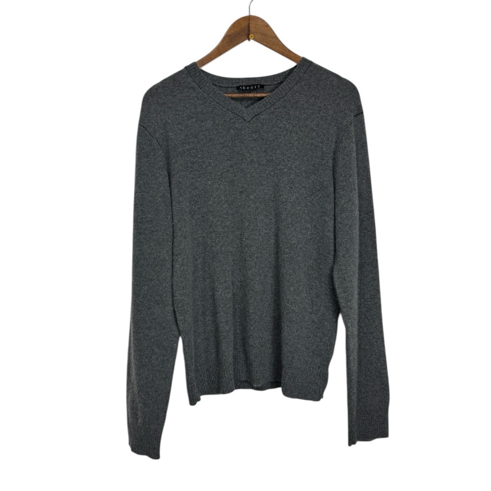 Theory Gray V-Neck Cashmere Sweater XL